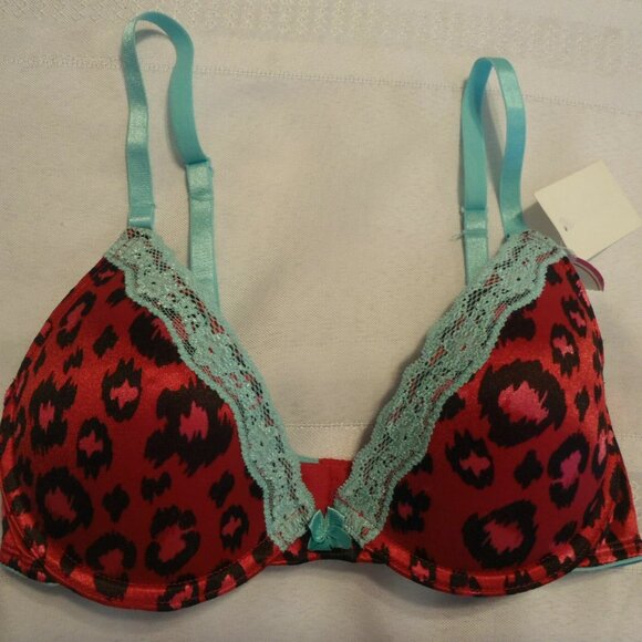 FLIRTITUDE Red Leopard Satin With Lace Push Up Bra NWT 34A 32B 32A Choice 2950 - Picture 1 of 2